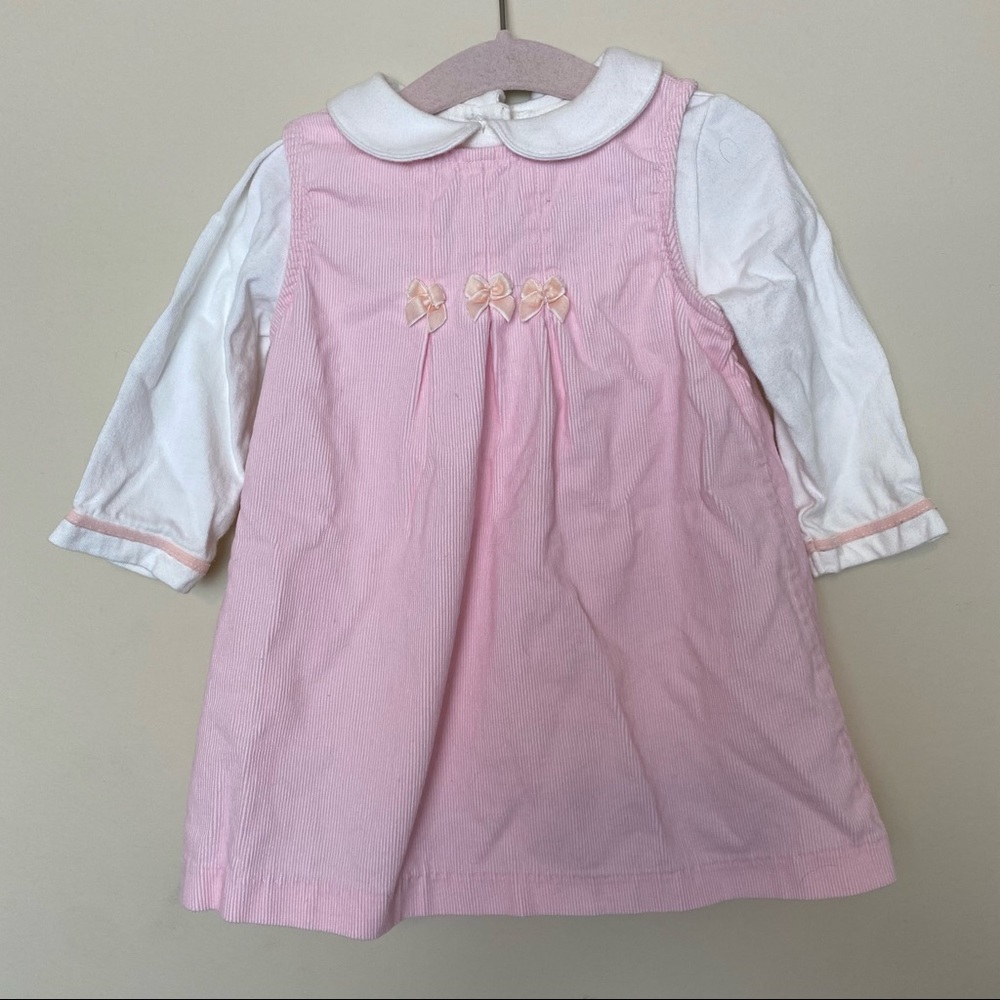 Old Navy Pink and white corduroy dress and onesie set 6-12M